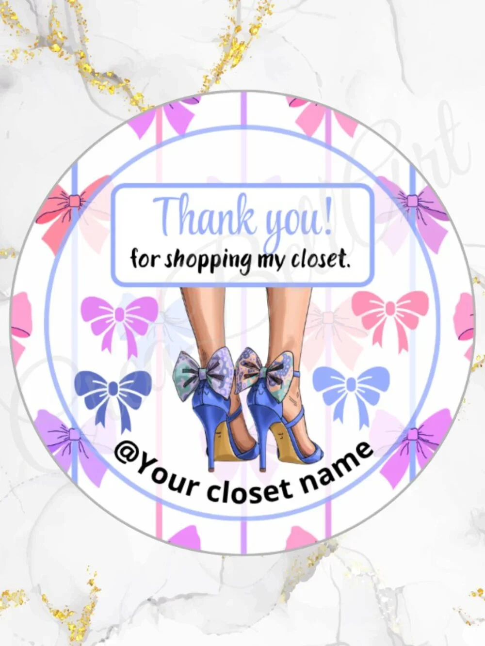 60 Personalized High Heels Thank You Stickers 2 inch Glossy